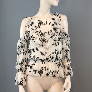 NWOT Joie Cold Shoulder White/Black Top Small